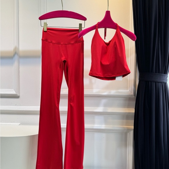 ALO Yoga Pants - Red Women's Flared Yoga Pants & Halter Crop Top Set